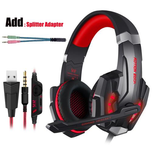 Casque de jeu Gamer Casque stéréo avec microphone Mic Jeu LED pour ordinateur PC PS4 KOTION CHAQUE G2000 G1000 G4000 G9000 G2600-Casque et câble