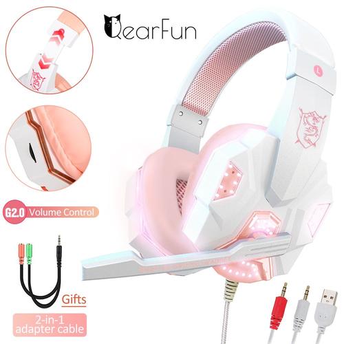 Fille Rose PC Jeux Casque Pour Téléphone Ordinateur Portable Filaire Stéréo  Hifi Casques LED Lumière Gaming Bandeau PS4 Jeu Écouteur Microphone Du  25,13 €