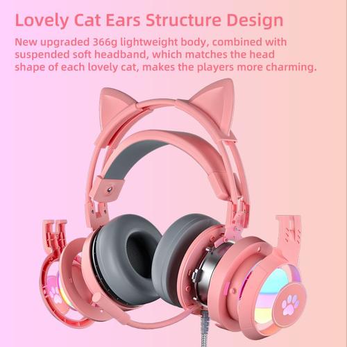 Casque stéréo basse avec microphone pour PS5, casque Gamer Girls, casque  rose noir RVB pour PC, ordinateur portable, téléphone, Xbox, HiFi Cat Ears  - AliExpress