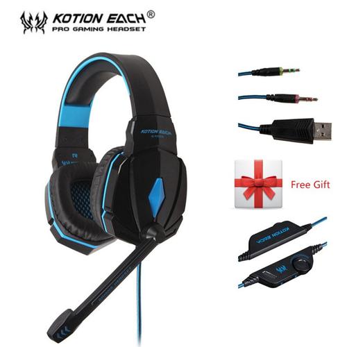 KOTION EACH G2000 G9000 Casque de jeu Gamer Écouteur Stéréo Basse profonde Casque filaire avec micro Lumiere LED pour PC PS4 X-BOX-G4000 bleu