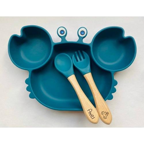 Ensemble De Repas En Silicone Pour Enfants, Cadeau Personnalisé, Premier Repas Pour Bébé, Assiette, Couverts Pour Enfants, Cadeau De Naissance Personnalisé