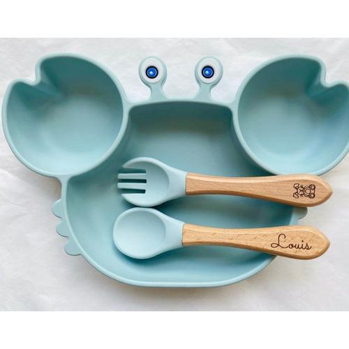 Ensemble De Repas En Silicone Pour Enfants, Cadeau Personnalisé, Premier Repas Pour Bébé, Assiette, Couverts Pour Enfants, Cadeau De Naissance Personnalisé