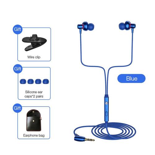 EARDECO casque de téléphone en métal casque filaire mobile avec micro écouteur basse stéréo fil tressé écouteurs réduction de bruit Hifi-bleu 3.5mm