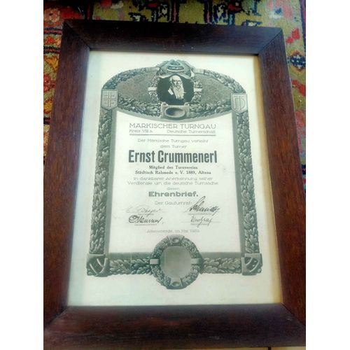 Militaria-République De Weimar-Diplôme Turngrau (Sportif) Et Son Cadre-Original-Tbe