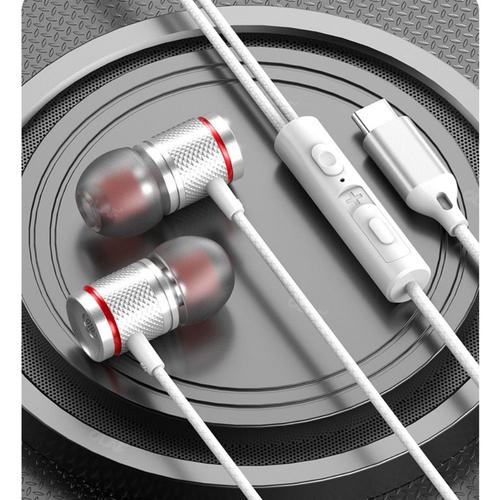 OLAF Digital Decoding Wired Headphones Type-C / 3.5mm Headset 9D Bass Stereo Earbuds In-Ear Earphone For Samsung S20 Xiaomi Huawei-White-Type C