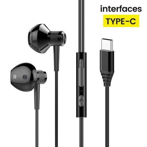 OLAF Type-C 3.5mm HD Stéréo Casque Filaire Écouteurs Décodage Numérique Écouteurs Dans L'oreille Sport Écouteurs Pour Xiaomi Samsung Huawei-Noir-Type C