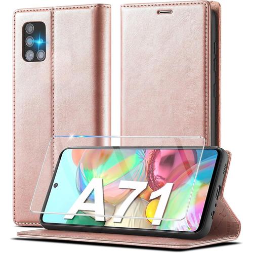 Étui De Protection À Rabat En Cuir Pour Samsung Galaxy A71 Avec Film De Protection A71 Pour Samsung Galaxy A71 Étui De Protection À Rabat En Cuir Résistant Aux Chocs