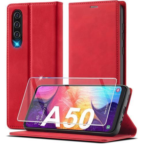 Étui De Protection En Cuir Pour Samsung Galaxy A50 Avec Film De Protection A50 Pour Samsung Galaxy A30s Étui À Rabat En Cuir Résistant Aux Chocs Étui À Rabat Pour Samsung Galaxy A50/A30s/A50s