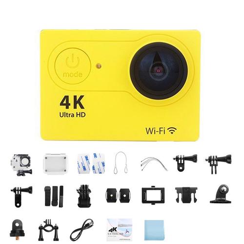 Caméra Sport Ultra HD 4K 1080P/30FPS WiFi 2.0 Écran Étanche Télécommande 30M Casque Sous-Marin Vidéo Mini Caméras d'Action,Jaune - Carte 32G