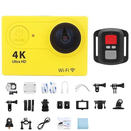 Caméra d'action originale 4K/30fps Ultra HD WiFi Caméra d'action a distance 170D 30M Caméra de sport étanche Caméra de sports extremes en plein air, Yellow-Telecontrol- Carte 32G