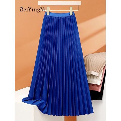 Beiyingni-Jupe Longue Plissée Noire Pour Femme,Couleur Unie,Mode Coréenne High Street Automne,Ligne A Élégante,Chic Saias
