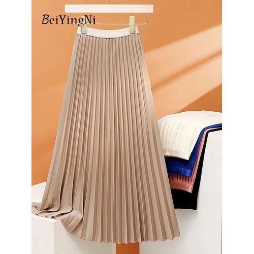 Beiyingni-Jupe Longue Plissée Noire Pour Femme,Couleur Unie,Mode Coréenne High Street Automne,Ligne A Élégante,Chic Saias