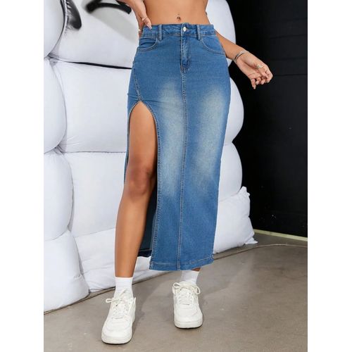 Jupe En Jean Taille Haute Fendue Pour Femme,Jupe En Jean Mi-Longue,Batterie,Classique,Polyvalent,Mode Vintage,Streetwear Sexy,Y2k