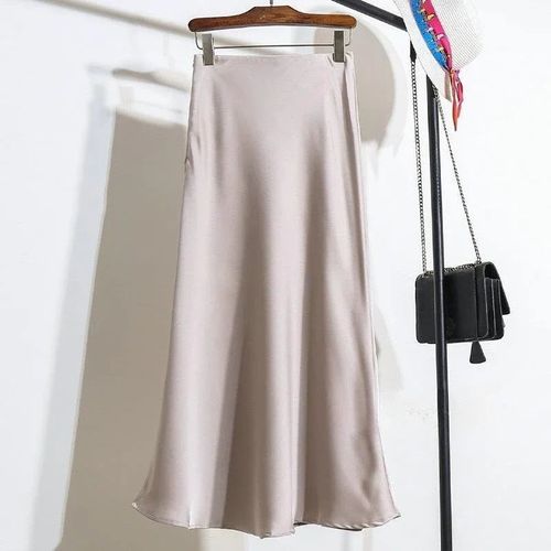 Jupe Longue En Satin Pour Femme,Tenue De Bureau,Taille Élastique,Couleur Unie,Champagne,Violet,Rouge,Nouvelle Mode 2024