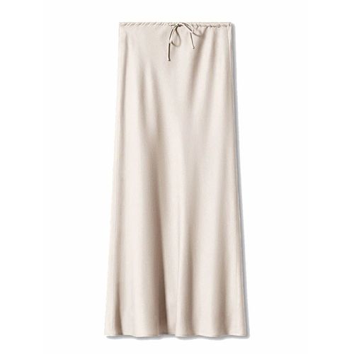 Streamgirl-Jupe Longue En Satin Pour Femmes,Ligne A,Noire,Élégante,Taille Haute,Maxi,Beige,2024