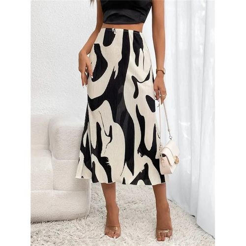 Jupe Sirène Plissée À Imprimé Graphique Pour Femme,Élégante,Décontractée,Artificiel Astique,Taille Haute,Géométrique,Midi,Longue,Streetwear,Automne
