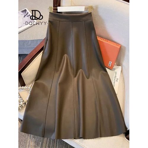 Jupe Mi-Longue En Cuir Pu Taille Haute Pour Femme,Style Gothique,Conception De Fouet,Loisirs Français,Royal,Réglable,Rétro,Mince,Automne,Hiver