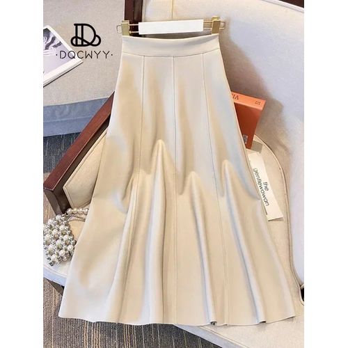 Jupe Mi-Longue En Cuir Pu Taille Haute Pour Femme,Style Gothique,Conception De Fouet,Loisirs Français,Royal,Réglable,Rétro,Mince,Automne,Hiver