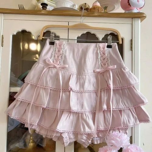 Jupes Plissées De Style Lolita Kawaii Japonais Pour Femmes,Taille Haute,Bandage Rose,Nickel É,Esthétique Y2k,Mignon,2024