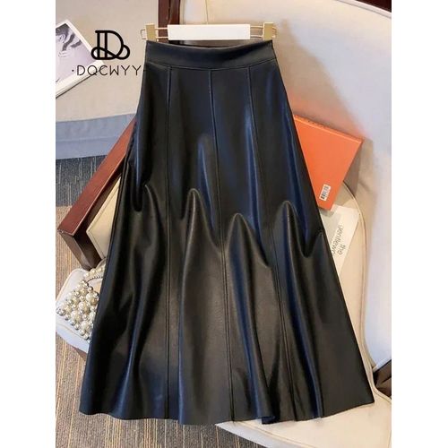 Jupe Mi-Longue En Cuir Pu Taille Haute Pour Femme,Style Gothique,Conception De Fouet,Loisirs Français,Royal,Réglable,Rétro,Mince,Automne,Hiver