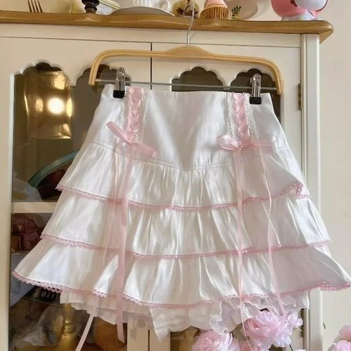 Jupes Plissées De Style Lolita Kawaii Japonais Pour Femmes,Taille Haute,Bandage Rose,Nickel É,Esthétique Y2k,Mignon,2024