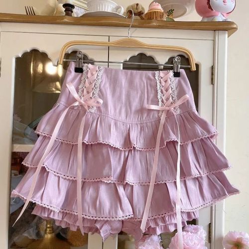 Jupes Plissées De Style Lolita Kawaii Japonais Pour Femmes,Taille Haute,Bandage Rose,Nickel É,Esthétique Y2k,Mignon,2024