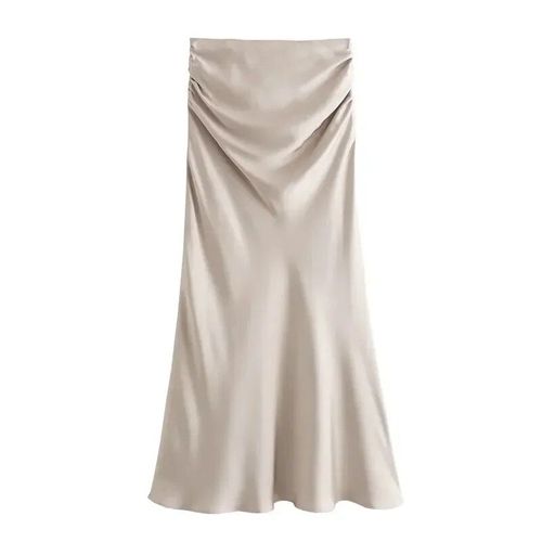 Traf-Jupe Longue Froncée En Satin Pour Femme,Taille Haute,Mode Élégante,Mi-Longue,Ensemble Social,Automne 2024,2023