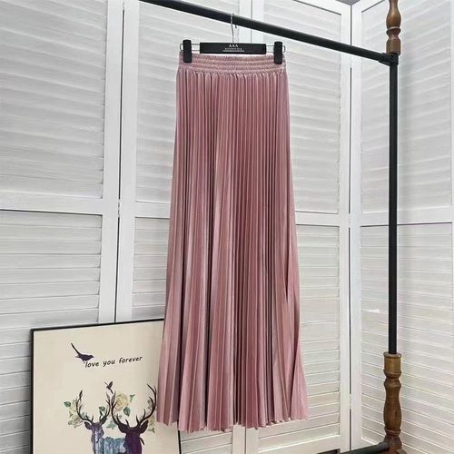 Tisena-Jupe Maxi Plissée Pour Femme,Basique,Décontracté,Coréen,All-Match,Solide,Ligne A,Taille Haute,Longue,Maxi,Femme,97cm