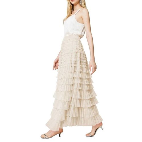 Jupe Longue En Tulle Nickel É Pour Femme,Ligne A,Jupe Maxi,Taille Haute Élastique,Maille,Volants,Superposée,Élégante,Streetwear