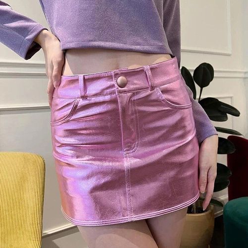 Jupe Courte Métallisée Rose Pour Filles,Demi-Jupe,Coupe Couvertes,Taille Haute Brillante,Mode Coréenne Chaude,Vêtements Pour Femmes,Y2k