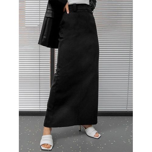 Mnealways18-Jupe Longue Taille Haute Grise Pour Femme,Élégante,Plissée,Anti-Irritation,Fendue,Droite,Pour Bureau,Mi-Longue,Printemps Été