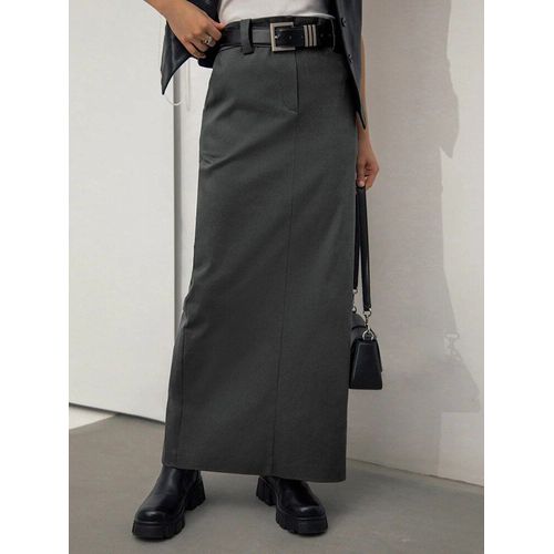 Mnealways18-Jupe Longue Taille Haute Grise Pour Femme,Élégante,Plissée,Anti-Irritation,Fendue,Droite,Pour Bureau,Mi-Longue,Printemps Été