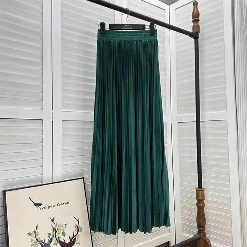 Tisena-Jupe Maxi Plissée Pour Femme,Basique,Décontracté,Coréen,All-Match,Solide,Ligne A,Taille Haute,Longue,Maxi,Femme,97cm