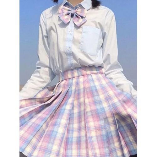 Zopastel-Mini Jupe Plissée À Carreaux Avec N?ud Papillon Pour Femme,Taille Haute,Preppy,Filles,Danse,Mignon,Ligne A,Harajuku,Sexy,Japon,Été