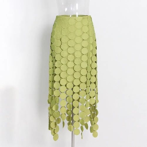 Kbq-Jupes À Pois Pour Femmes,Jupe À Pampilles Épissées,Taille Haute,Mince,Tunique Trapèze,Irrégulière,Fendue,Monochromatique,Mode Féminine