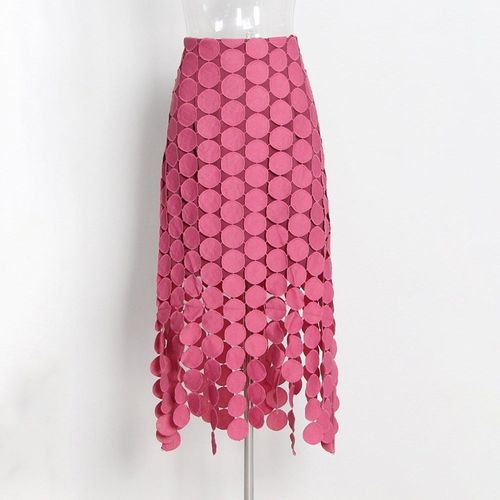 Kbq-Jupes À Pois Pour Femmes,Jupe À Pampilles Épissées,Taille Haute,Mince,Tunique Trapèze,Irrégulière,Fendue,Monochromatique,Mode Féminine