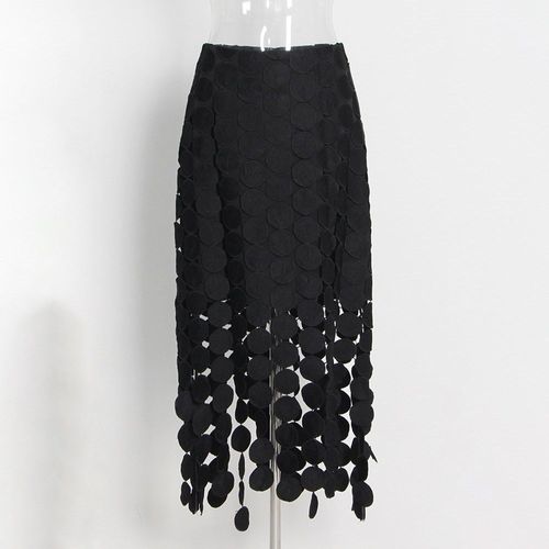 Kbq-Jupes À Pois Pour Femmes,Jupe À Pampilles Épissées,Taille Haute,Mince,Tunique Trapèze,Irrégulière,Fendue,Monochromatique,Mode Féminine
