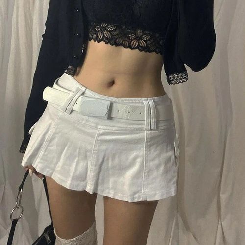 Goth-Micro Jupes Pastel Taille Basse Avec Poche Noire,Jupe Trapèze Patchwork,Tenue Esthétique Vintage,Streetwear Harajuku,Style Y2k