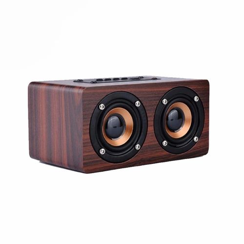 Haut-parleur Bluetooth en bois Haut-parleurs HiFi stéréo portables TF Play Appel mains libres Entrée AUX Haut-parleur Super Bass Double caisson de basses, Marron