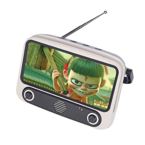 Rétro TV Haut-parleur Bluetooth Haut-parleurs de basse sans fil Radio FM Carte TF Lecture de disque U Subwoofer Musique Haut-parleur Support de téléphone portable, Gris