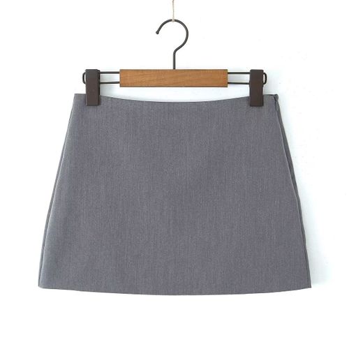 Yenkye-Mini Jupe Taille Haute Sexy Pour Femme,Fermeture Éclair Latérale,Gris,Hanche Gt