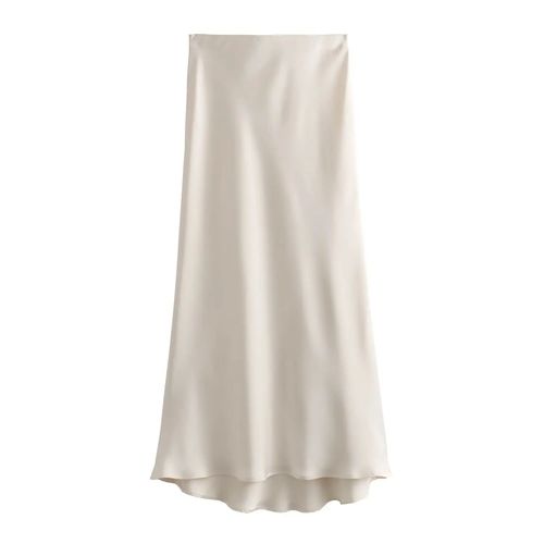 Qooth-Jupe Trompent En Satin Noir Pour Femme,Élégante,Taille Haute,Slim,Longue,Hanche,Printemps,Été,Qt2319