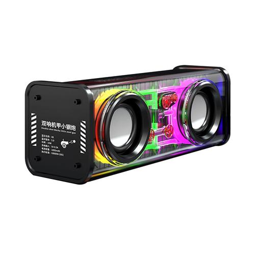 Transparent Mecha Haut-Parleur Bluetooth Sans Fil Portable Mini Subwoofer Support Son Surround 3D Série TWS Haut-Parleur Audio, 10W V8 Noir