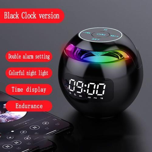 Horloge Coloré Bluetooth Haut-Parleur TWS Sans Fil Sound Box Mini Portable Ordinateur De Bureau Domestique pour Iphone Xiaomi, Noir