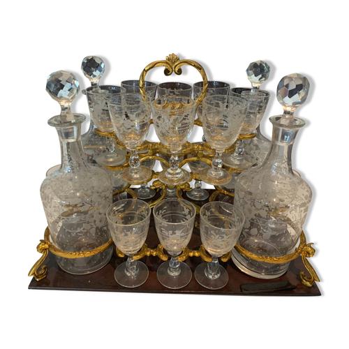 Cave a liqueur complte coffret Napolon III en marqueterie XIX sicle bois