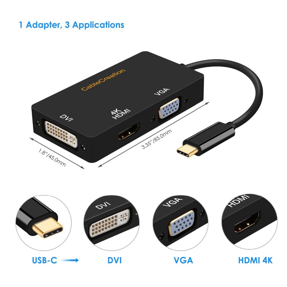 CableCreation Hub USB C 3 en 1 mle vers DVI 4K VGA femelle ... - 4