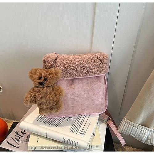 Laine agneau sac femmes vintage en peluche une épaule oblique tote sac automne hiver ambiance sentiment peluche sac rose