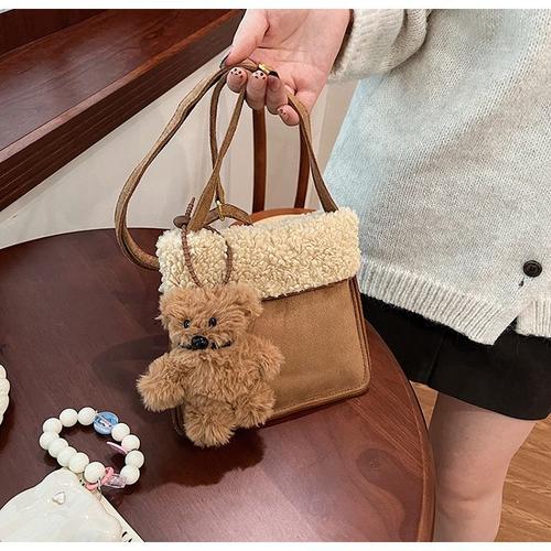 Laine agneau sac femmes vintage en peluche une épaule oblique tote sac automne hiver ambiance sentiment peluche sac kaki