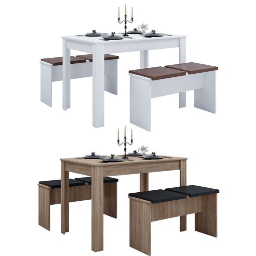 VCM Bois Salle à manger Banc Table de cuisine Set de table Bancs Es...