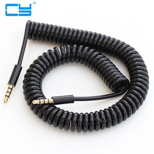 2M coude ressort enroulé 3.5mm mâle a mâle câble AUX audio stéréo pour casque casque voiture AUX, 40cm a 200cm